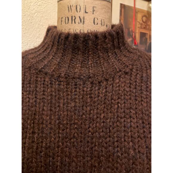 Women's Knit Mix Brown Mock Neck Drop Shoulder Thick Sweater NWT Size L - Picture 4 of 8